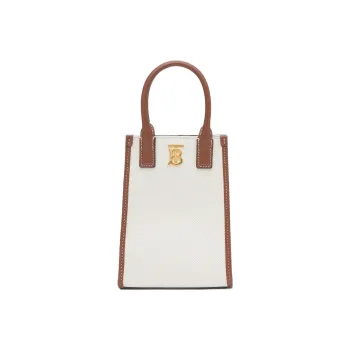 Burberry Monogram Canvas With Leather One Shoulder Crossbody Handheld Handbags Extra Small Women's Beige/Tan