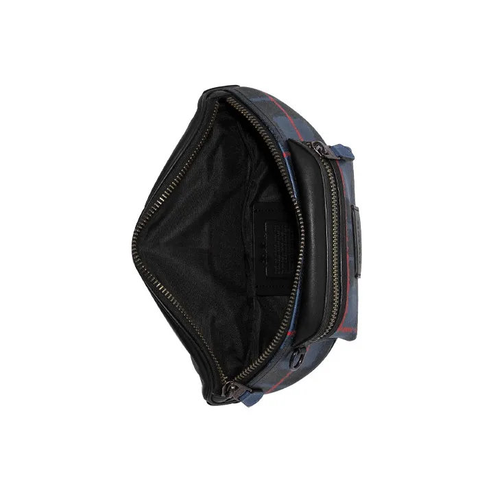 COACH Westway Canvas With Leather Crossbody Bag Sling Bag Fanny Pack Medium Size Men's Dark Blue & Red-2