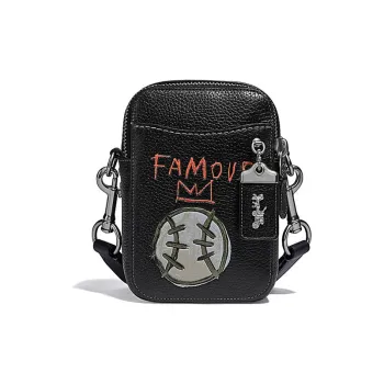 COACH Basquiat Collaboration Rogue Leather Shoulder Bag, Crossbody Bag Mini Men's Black