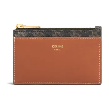 CELINE Triomphe Sheepskin Card Holder, Wallet Women's Tawny