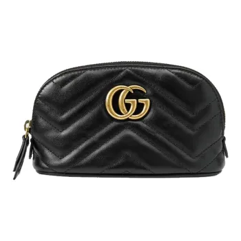 GUCCI GG Marmont Quilted Leather Toiletry Bag, Makeup Bag, Clutch Medium Size Women's Black