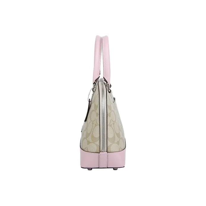 COACH Sierra PVC Dome Bag, One Shoulder Handbag Small Size Women's Pink & Khaki Monogram-3
