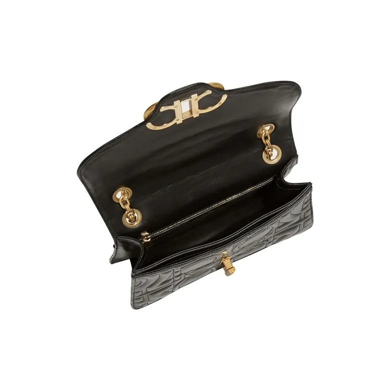FERRAGAMO GANCINI Calfskin Shoulder Bag, Crossbody Bag Tubas Women's Black-3