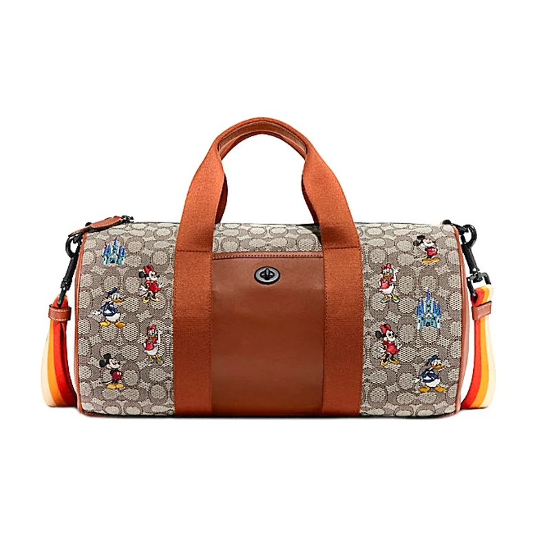 COACH X Disney Trekker Embroidery Handbag Crossbody Bag Shoulder Bag Large Size Unisex Khaki Brown With Red Accents-0
