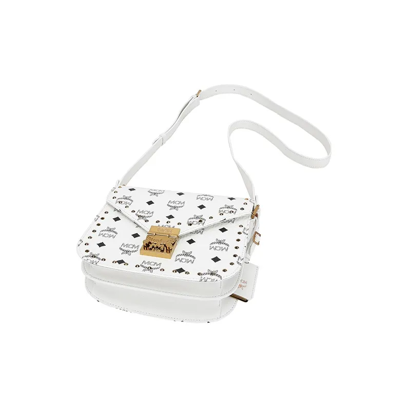 MCM Patricia Visetos Artificial Leather Shoulder Bag, Crossbody Bag Small Size Women's White Monogram-4