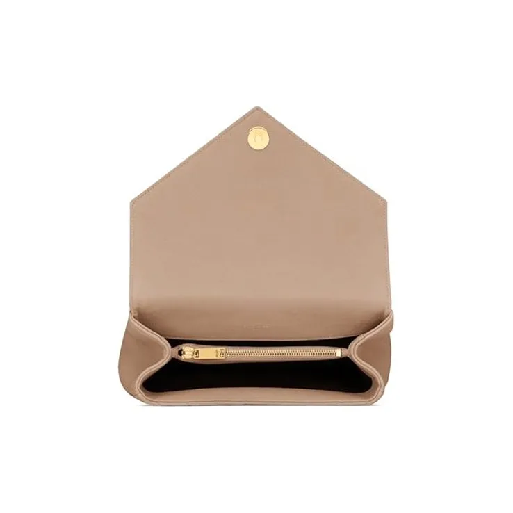 SAINT LAURENT College Quilted Leather Shoulder Bag, Crossbody Bag, Handbag Medium Size Women's Dark Beige-5