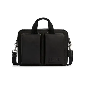 COACH Cowhide Leather Laptop Bag, Briefcase, Briefcase, One Shoulder Handbag Large Size Men's Black