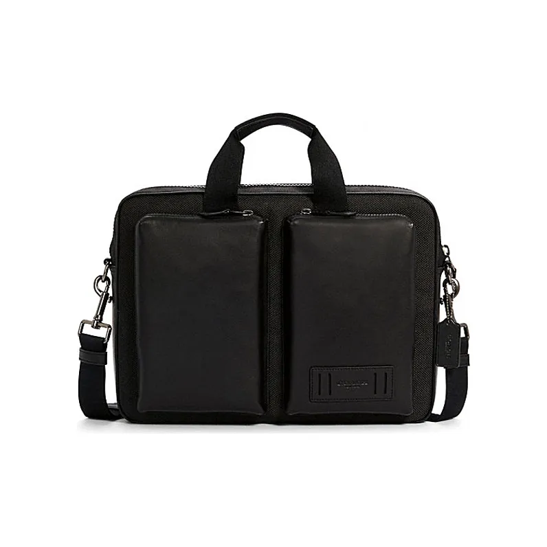 COACH Cowhide Leather Laptop Bag, Briefcase, Briefcase, One Shoulder Handbag Large Size Men's Black-0
