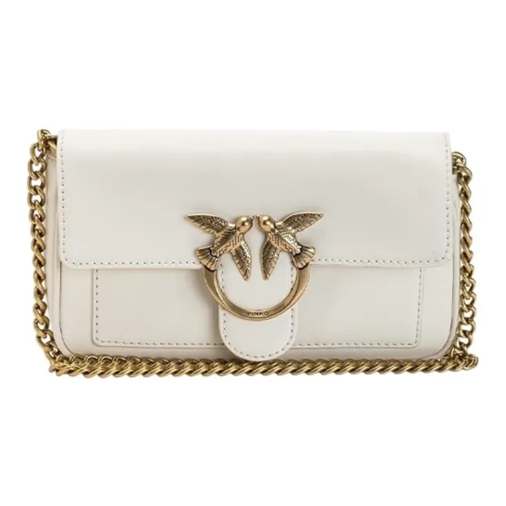 PINKO Cow Leather Bird Bag, Swallow Bag, Shoulder Bag, Crossbody Bag Trumpets Women's White-0