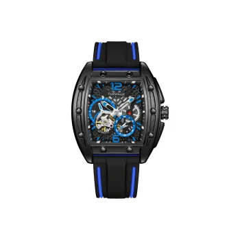FAIRWHALE Pioneer Collection Men's Watch Mechanical Movement Silicone Strap Watch Men's Watches Blue Dial