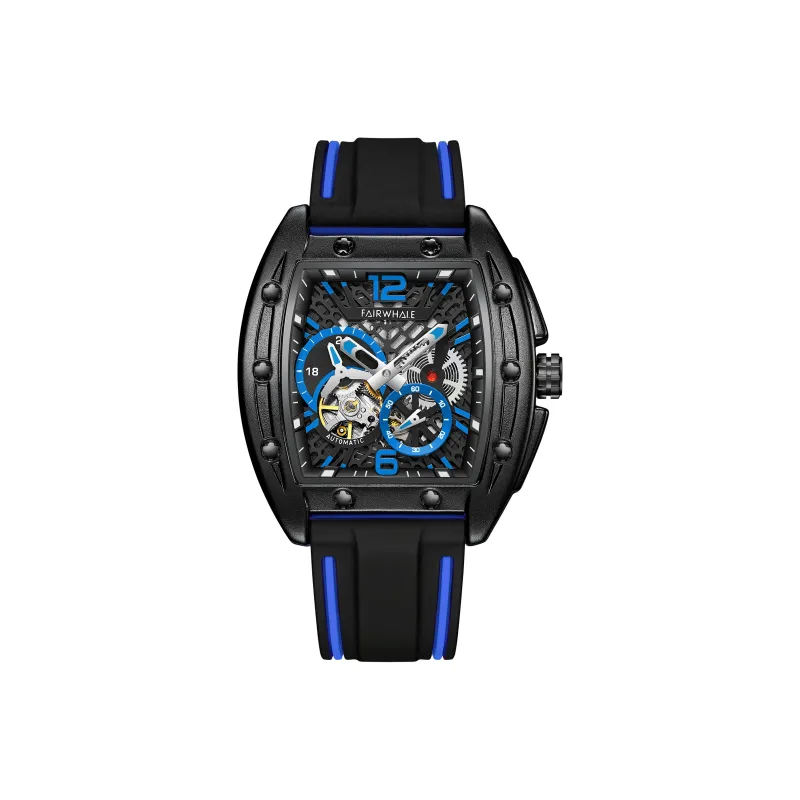 FAIRWHALE Pioneer Collection Men's Watch Mechanical Movement Silicone Strap Watch Men's Watches Blue Dial-0