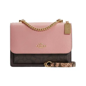 COACH Klare Canvas Leather Chain Bag Shoulder Bag Crossbody Bag Medium Size Women's Brown Monogram & Shell Pink
