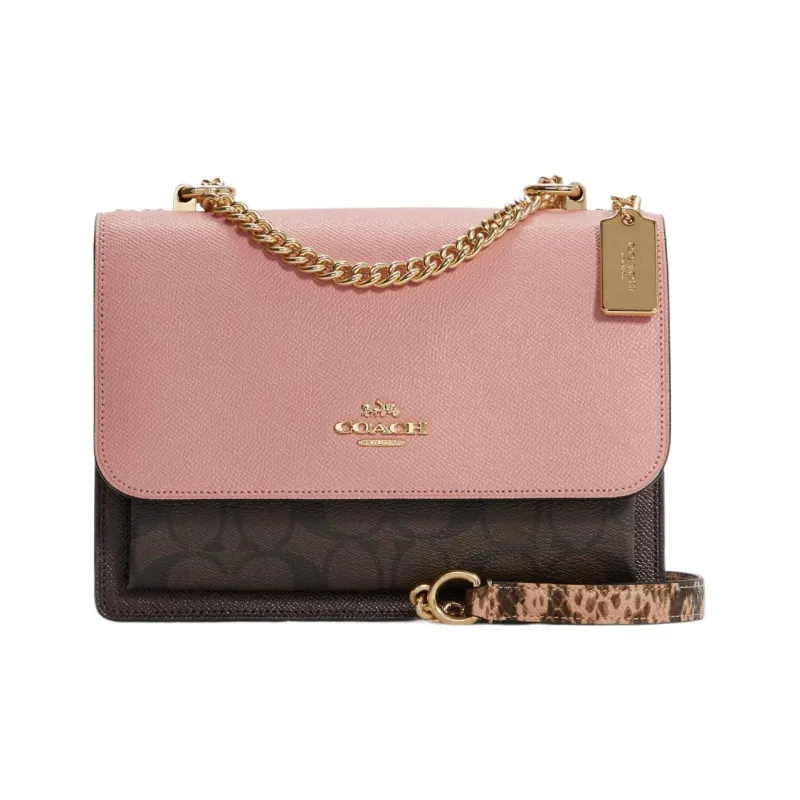 COACH Klare Canvas Leather Chain Bag Shoulder Bag Crossbody Bag Medium Size Women's Brown Monogram & Shell Pink-0