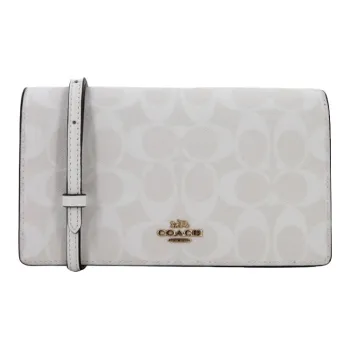 COACH Anna Canvas With Leather Flap Bag One Shoulder Handbag Crossbody Bag Women's Glacier White