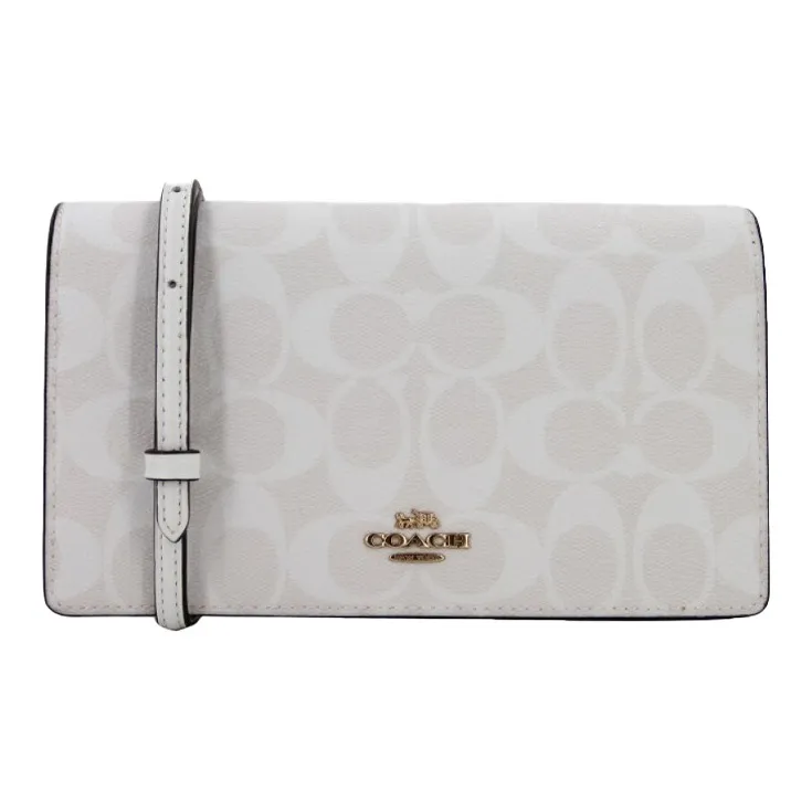 COACH Anna Canvas With Leather Flap Bag One Shoulder Handbag Crossbody Bag Women's Glacier White-0
