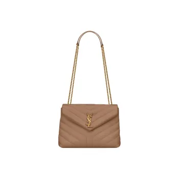SAINT LAURENT LOULOU Quilting Leather Chain Crossbody Bag Shoulder Bag Small Size Women's Beige