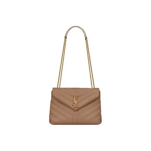 SAINT LAURENT LOULOU Quilting Leather Chain Crossbody Bag Shoulder Bag Small Size Women's Beige
