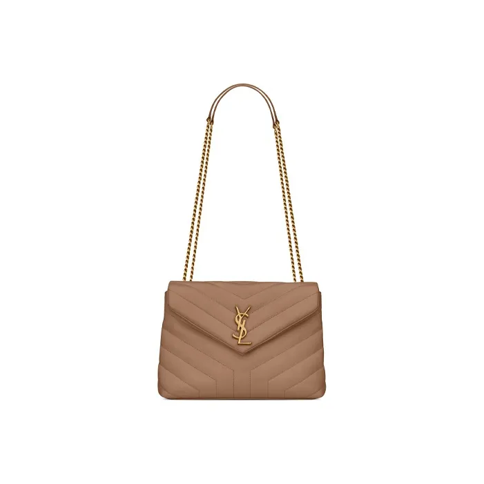 SAINT LAURENT LOULOU Quilting Leather Chain Crossbody Bag Shoulder Bag Small Size Women's Beige-0