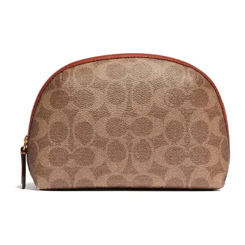 COACH Julienne Coated Canvas With Calfskin Clutch Makeup Bag Small Size Women's Tan