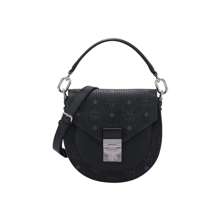 MCM Leather Saddle Bag, Shoulder Bag, Crossbody Bag Small Size Women's Black-0