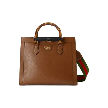 GUCCI Diana Leather One Shoulder Handbags Medium Size Unisex Brown