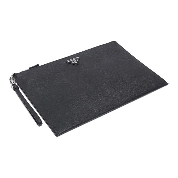 PRADA Leather Clutch Large Size Men's Black-4