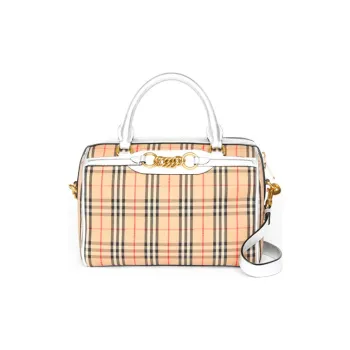 Burberry Leather Bowling Bag Handbag Shoulder Bag Crossbody Bag Small Size Women's Silver