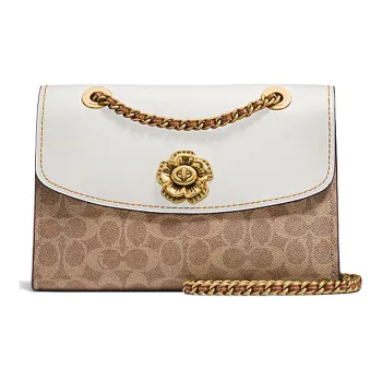 COACH Parker Canvas With Leather Handbag, Shoulder Bag Medium Size Women's White & Brown