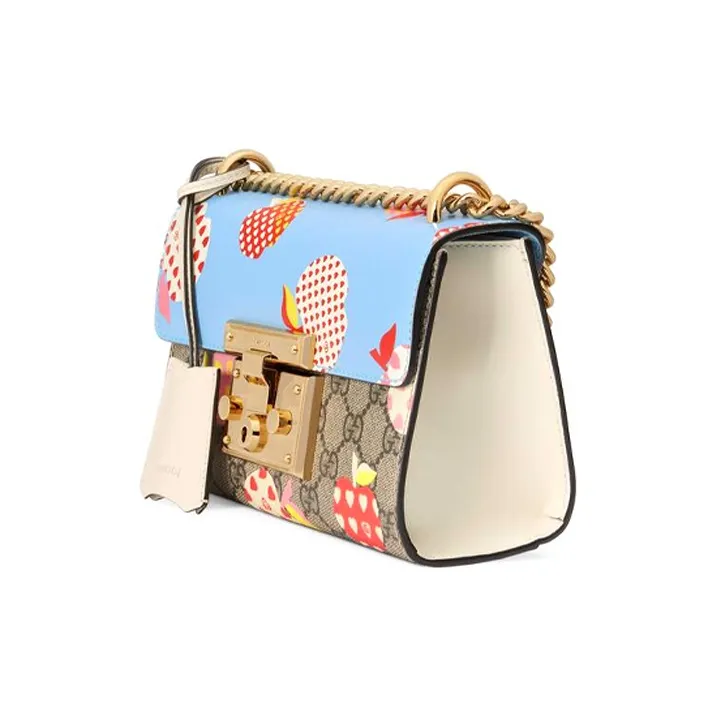 GUCCI Padlock Canvas With Leather Box Bag, Shoulder Bag, Crossbody Bag Trumpets Women's Blue/Ebony-1