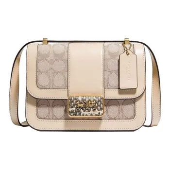 COACH Alie Leather Messenger Bag Small Square Bag Crossbody Bag Shoulder Bag Women's Nude Monogram
