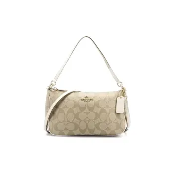 COACH Top Handle Coated Canvas Pochette, Shoulder Bag, Crossbody Bag, Handbag Small Size Women's Light Khaki White
