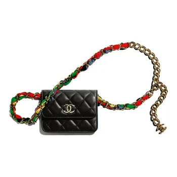 CHANEL Lambskin & Ribbon & Metal Rainbow Bag, Fanny Pack, Waist Chain Trumpets Women's Black/Colorful
