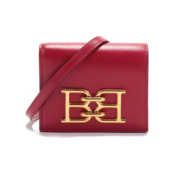 BALLY Leather Small Square Bag Crossbody Bag Shoulder Bag Mini Women's Red
