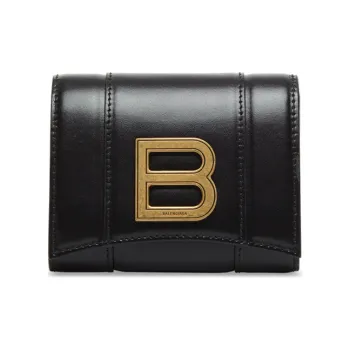 Balenciaga Hourglass Shiny Smooth Cow Leather Card Holder Wallet Women's Black