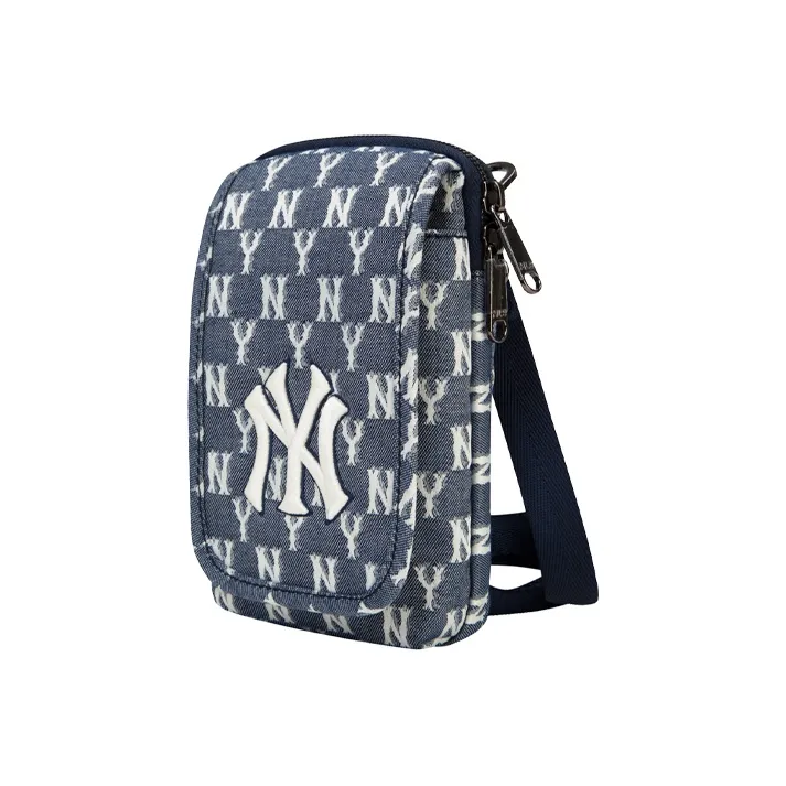MLB Monogram Collection Polyester Small Square Bag, Crossbody Bag Regular Unisex Denim Blue-2