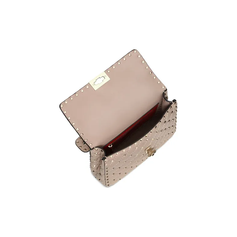 Valentino ROCKSTUD SPIKE Sheepskin Handbag Shoulder Bag Crossbody Bag Medium Size Women's Nude Pink-3