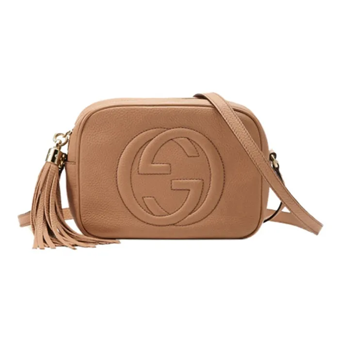 GUCCI Soho Leather Camera Bag Shoulder Bag Crossbody Bag Small Size Women's Light Brown-0