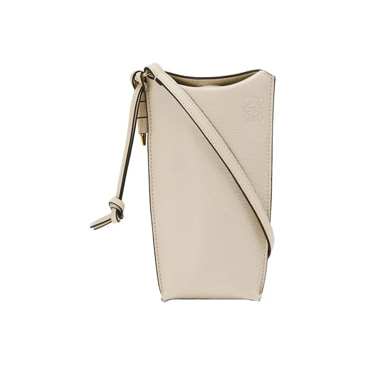 LOEWE Gate Lambskin One Shoulder Crossbody Cell Phone Pouch Women's Ecru-1