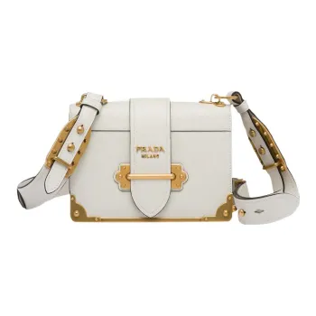 PRADA Cahier Leather One Shoulder Handbag, Crossbody Bag Women's White