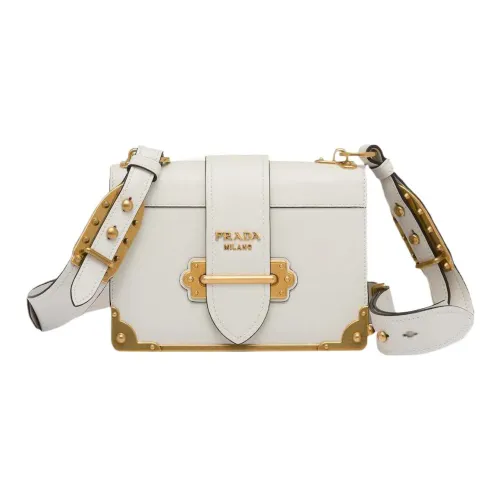 PRADA Cahier Leather One Shoulder Handbag, Crossbody Bag Women's White