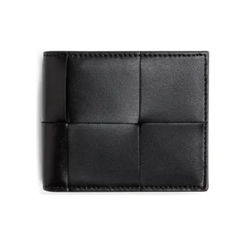 Bottega Veneta Cow Leather Coin Purses Wallets Men's Black