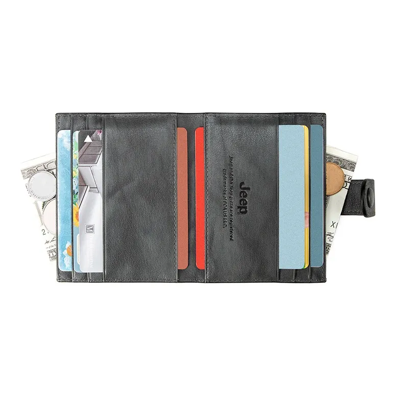 Jeep Genuine Leather Small Card Holder Men's Light Gray-2
