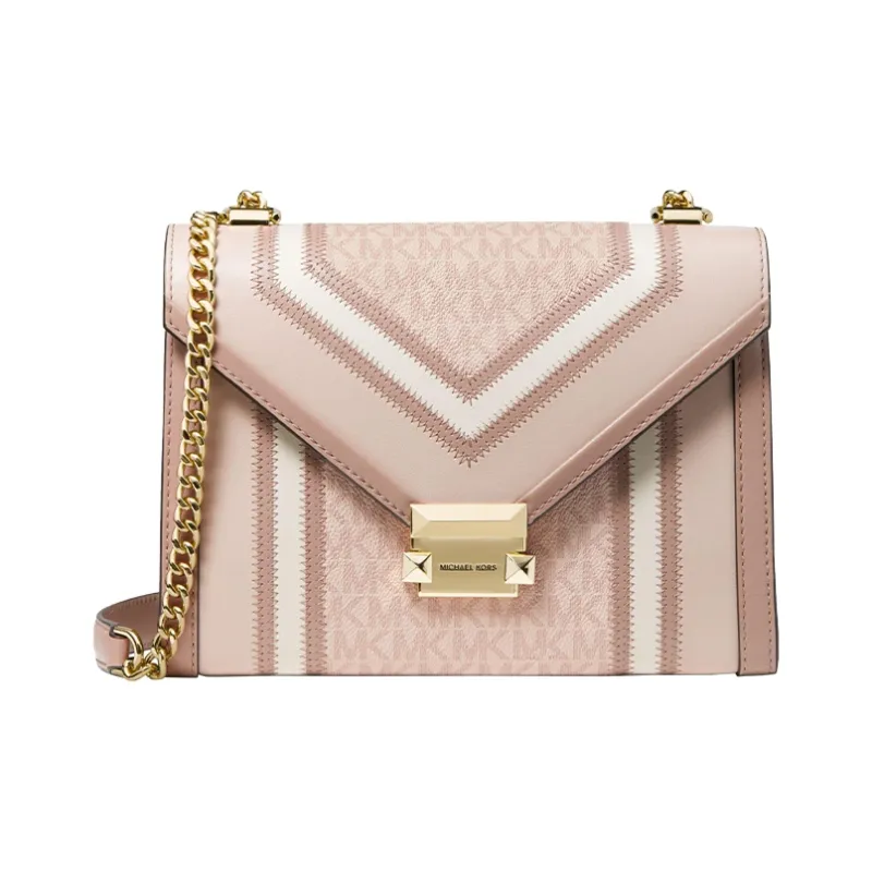 MICHAEL KORS MK Whitney Cow Leather Envelope Bag, Shoulder Bag, Crossbody Bag Tubas Women's Pink White-3