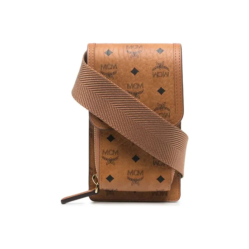 MCM Visetos Polyurethane Messenger Bag, Shoulder Bag, Crossbody Bag Men's Brown-0