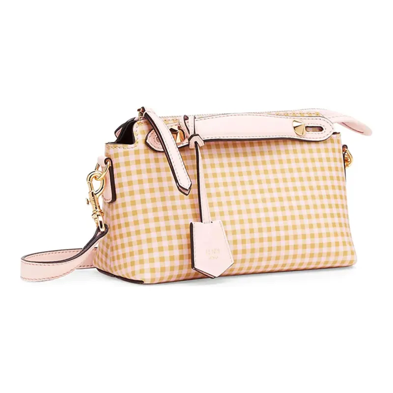 FENDI Calfskin Boston Bag, One Shoulder Handbag Mini Women's Yellow/Light Pink-1