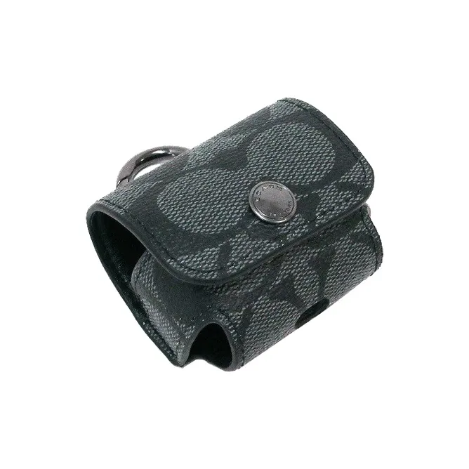 COACH Canvas With Leather Earplug Case/Earphone Case Mini Unisex Black-1