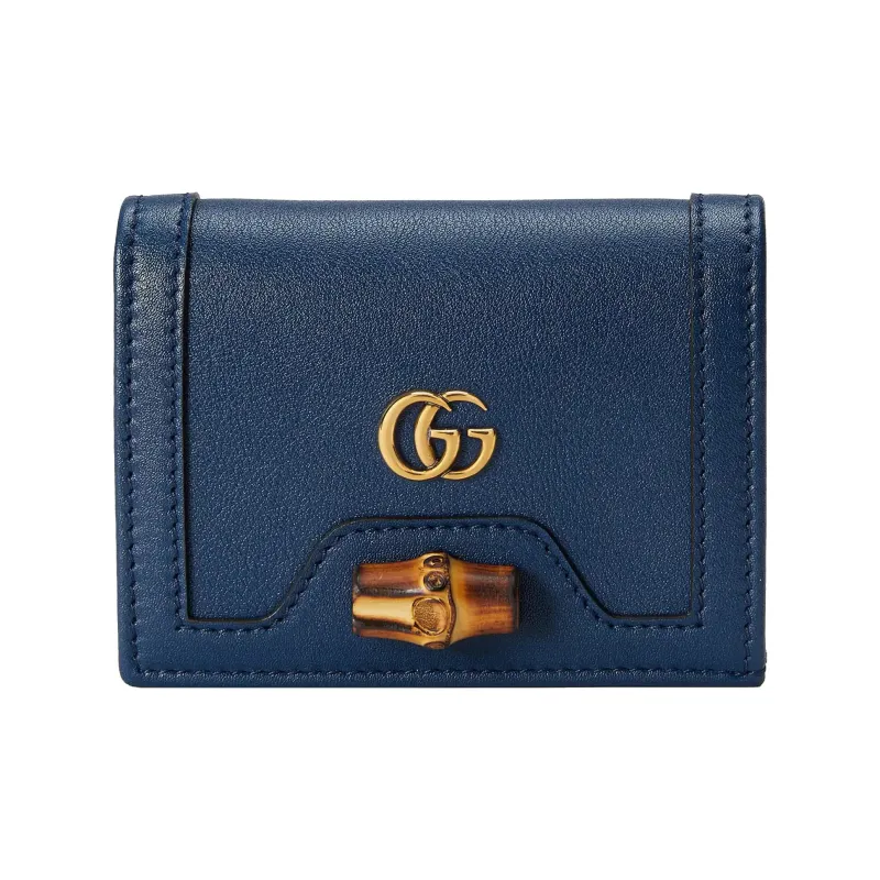 GUCCI Diana Leather Card Holder, Wallet Women's Blue-0