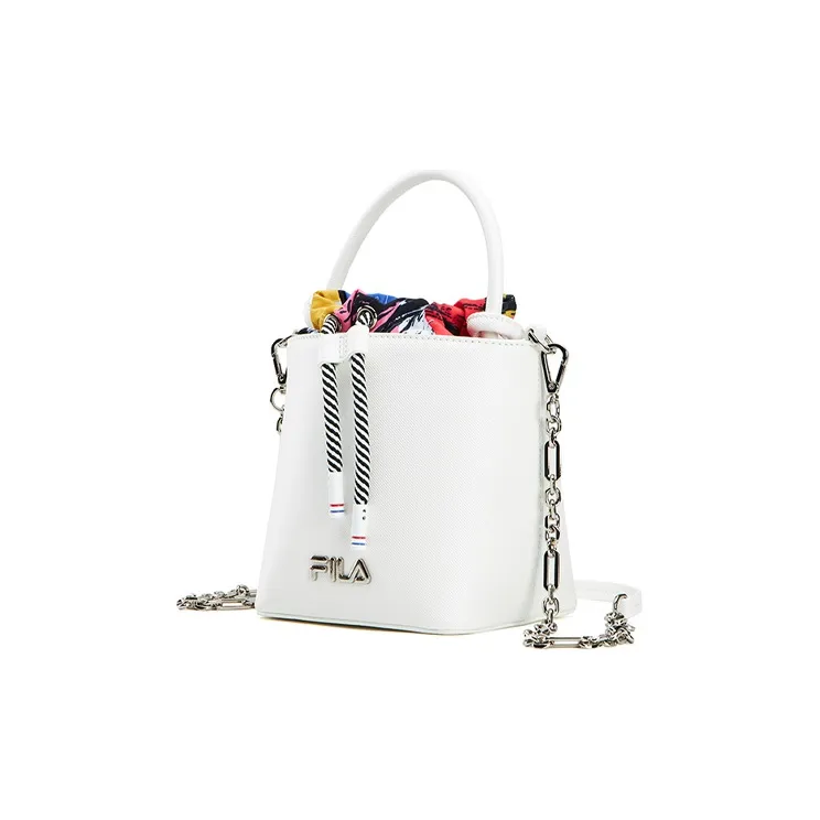 FILA Cow Leather Bucket Bag, Handbag, Shoulder Bag, Crossbody Bag Women's White-1