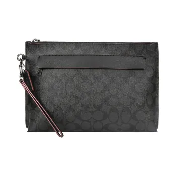 COACH Pouch Coated Canvas With Smooth Leather Wrist Bag Clutch Large Size Men's Charcoal Black Monogram