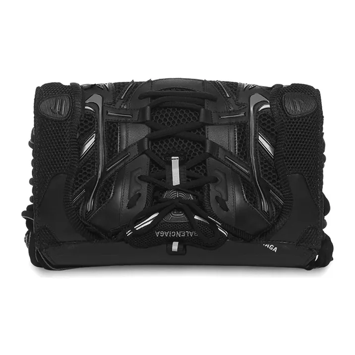 Balenciaga Calfskin With Canvas Lace-Up Cell Phone Pouch Shoulder Bag Crossbody Bag Medium Size Women's Black-3